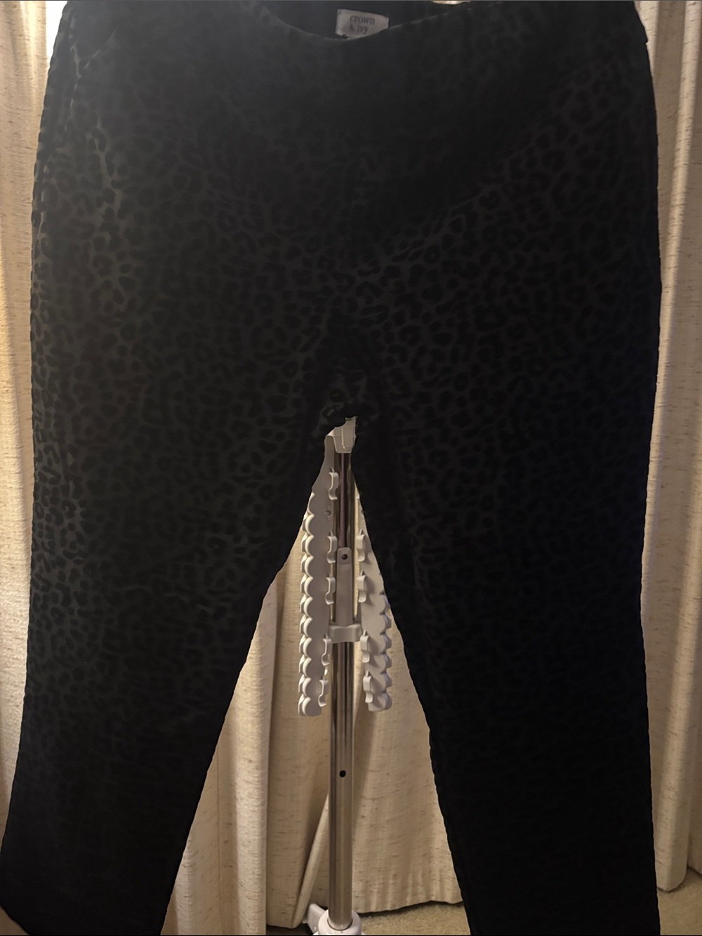 crown & ivy Black Velvet Leopard Print Pants